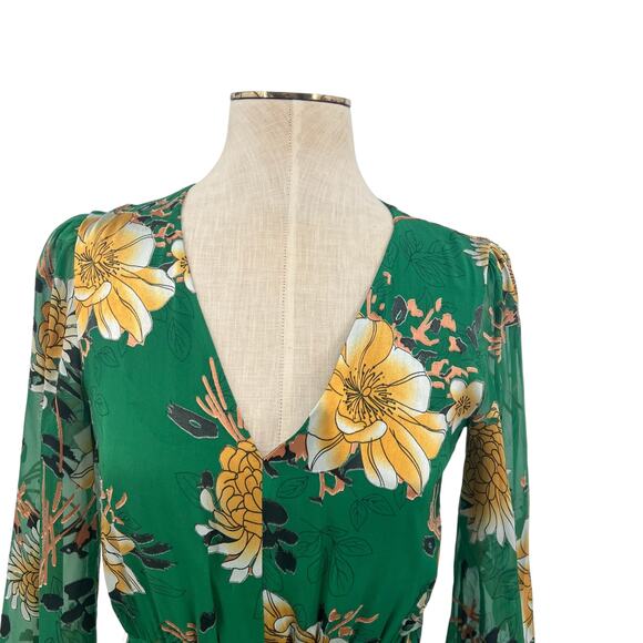 Alice + Olivia Coco Dress Floral Print Long Sleeve Silk Green Size‎ US 2 - Picture 3 of 16